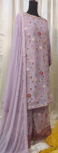 Pakistani Original Boutique Luxury Chiffon Stitched 3 Pcs _ Ligth Purple 